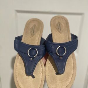 White Mountain Navy Sandals with Silver Rings